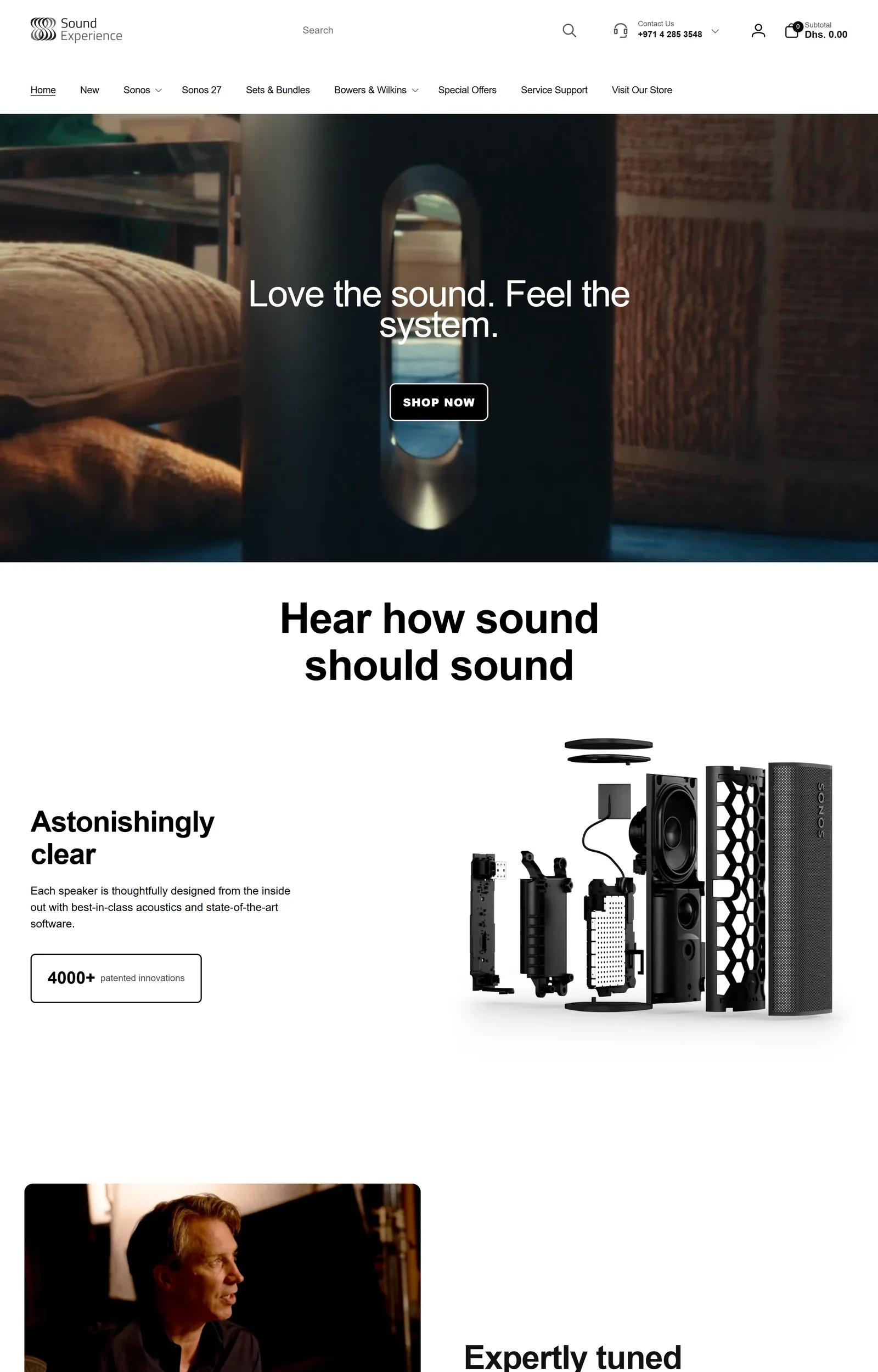 Homepage of the Sound Experience Sonos and Bowers & Wilkins online store